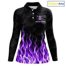 Load image into Gallery viewer, Custom Purple Flame Reaper Golf Ball Pattern Womens Golf Polo Shirts Black Golf Team Shirts, Golf Outfit NBT876