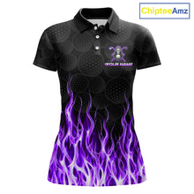 Load image into Gallery viewer, Custom Purple Flame Reaper Golf Ball Pattern Womens Golf Polo Shirts Black Golf Team Shirts, Golf Outfit NBT876