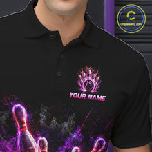 Load image into Gallery viewer, Custom Funny Cat Bowling Shirt For Men Neon Pink Bowling Jersey Polo &amp; Quarter-Zip Bowling Outfit NBT879