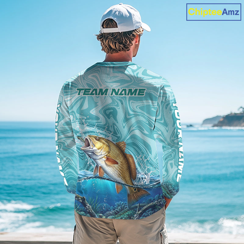 Custom Redfish Long Sleeve Performance Fishing Shirts, Water Camo Saltwater Fishing Jerseys NBT691