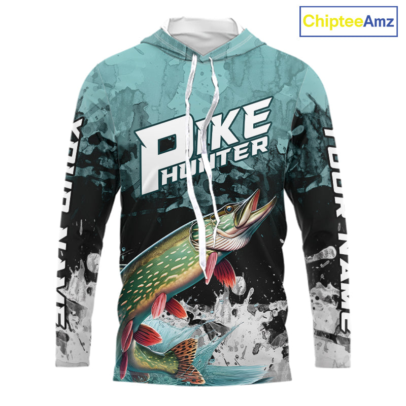 Personalized Northern Pike Fishing Jersey, Team Pike Fishing Long Sleeve Hooded Tournament Shirts NBT693