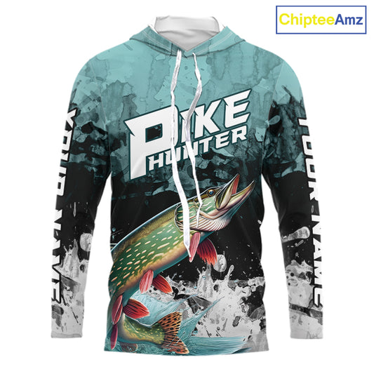 Personalized Northern Pike Fishing Jersey, Team Pike Fishing Long Sleeve Hooded Tournament Shirts NBT693