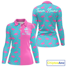 Load image into Gallery viewer, Women Golf Polo Shirt Pink And Blue Flamingos Pattern Custom Team Flamingo Golf Shirts NBT797
