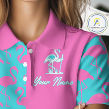 Load image into Gallery viewer, Women Golf Polo Shirt Pink And Blue Flamingos Pattern Custom Team Flamingo Golf Shirts NBT797