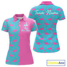 Load image into Gallery viewer, Women Golf Polo Shirt Pink And Blue Flamingos Pattern Custom Team Flamingo Golf Shirts NBT797