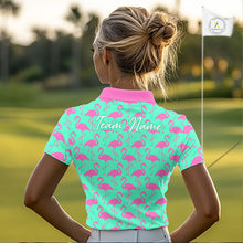 Load image into Gallery viewer, Women Golf Polo Shirt Green And Pink Flamingos Pattern Custom Team Flamingo Golf Shirts NBT798