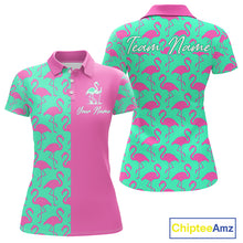 Load image into Gallery viewer, Women Golf Polo Shirt Green And Pink Flamingos Pattern Custom Team Flamingo Golf Shirts NBT798