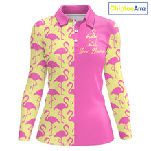 Load image into Gallery viewer, Women Golf Polo Shirt Yellow And Pink Flamingos Pattern Custom Team Flamingo Golf Shirts NBT800