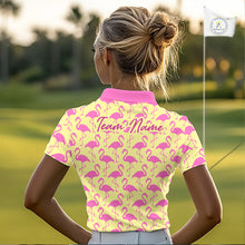 Load image into Gallery viewer, Women Golf Polo Shirt Yellow And Pink Flamingos Pattern Custom Team Flamingo Golf Shirts NBT800