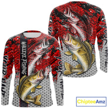 Load image into Gallery viewer, Red Camo Custom Walleye Fishing Shirts For Men, Walleye Fishing Team Shirts NBT441