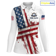 Load image into Gallery viewer, Custom US Golf Polo Shirt American Flag White Golf Shirts For Women, Patriotic Golf Shirt NBT701