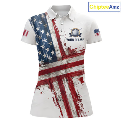 Custom US Golf Polo Shirt American Flag White Golf Shirts For Women, Patriotic Golf Shirt NBT701