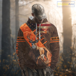 Whitetail Deer Hunting Leather Pattern Custom Name Shirt 3D All Over Printed Clothes, Hunting Gifts NBT90
