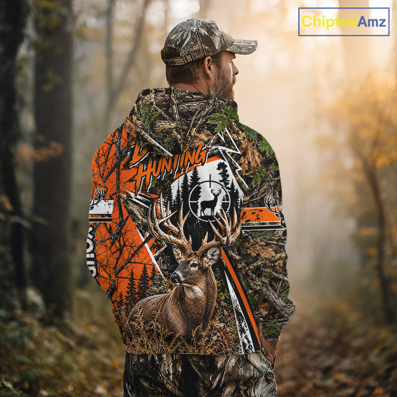 Whitetail Deer Hunting 3D Orange Camo Shirt Custom Name Perfect Gift For Hunters NBT1122