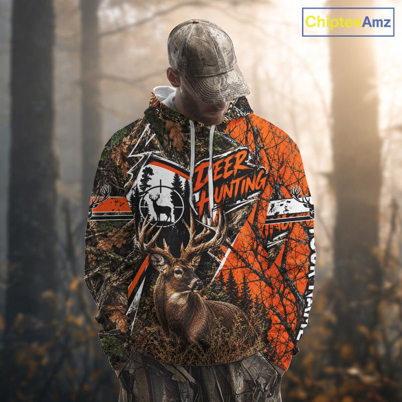 Whitetail Deer Hunting 3D Orange Camo Shirt Custom Name Perfect Gift For Hunters NBT1122