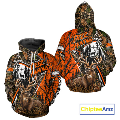 Whitetail Deer Hunting 3D Orange Camo Shirt Custom Name Perfect Gift For Hunters NBT1122