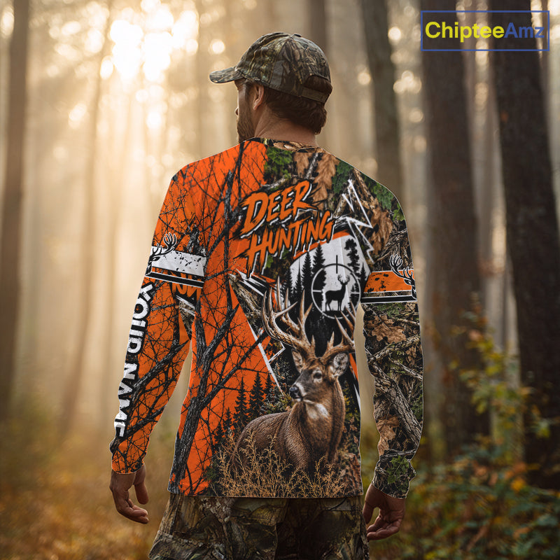 Whitetail Deer Hunting 3D Orange Camo Shirt Custom Name Perfect Gift For Hunters NBT1122