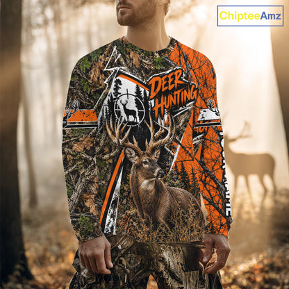 Whitetail Deer Hunting 3D Orange Camo Shirt Custom Name Perfect Gift For Hunters NBT1122
