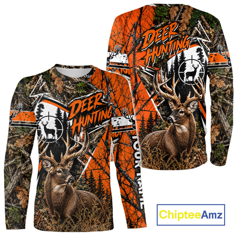 Whitetail Deer Hunting 3D Orange Camo Shirt Custom Name Perfect Gift For Hunters NBT1122