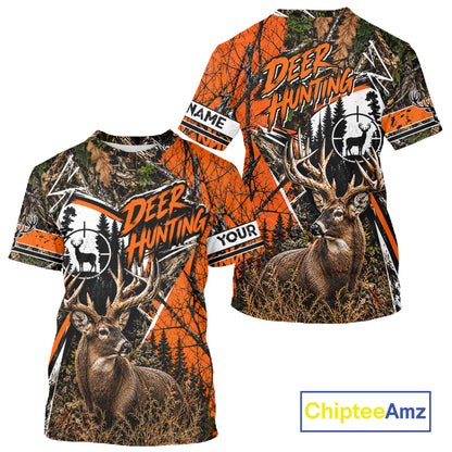 Whitetail Deer Hunting 3D Orange Camo Shirt Custom Name Perfect Gift For Hunters NBT1122