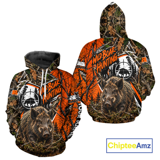 Wild Boar Hunting 3D Orange Camo Shirt Custom Name Perfect Gift For Hunters, Hog Hunting Shirts NBT1123