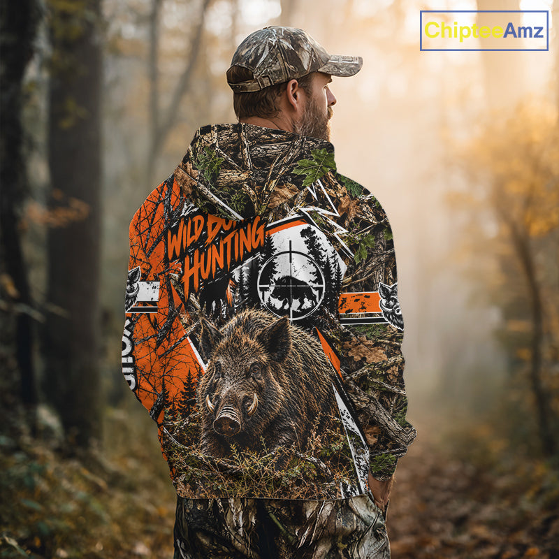 Wild Boar Hunting 3D Orange Camo Shirt Custom Name Perfect Gift For Hunters, Hog Hunting Shirts NBT1123