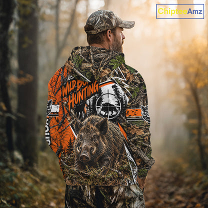 Wild Boar Hunting 3D Orange Camo Shirt Custom Name Perfect Gift For Hunters, Hog Hunting Shirts NBT1123