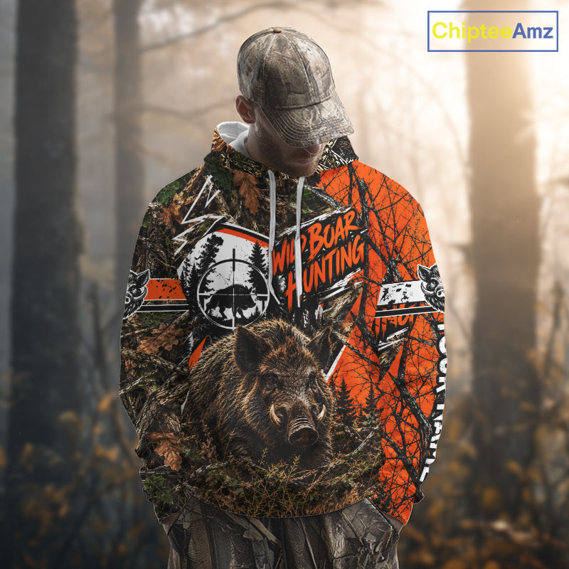 Wild Boar Hunting 3D Orange Camo Shirt Custom Name Perfect Gift For Hunters, Hog Hunting Shirts NBT1123