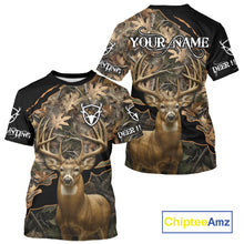 Load image into Gallery viewer, Whitetail Deer Hunting Hoodie, Longsleeves Shirt – Brown Camo Custom Name for Big Game Hunters NBT270