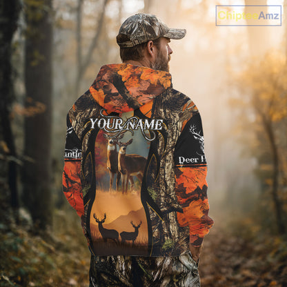Orange Camo Whitetail Deer Hunting Shirt Custom name for Fall Season, Perfect Gifts for Hunters NBT04