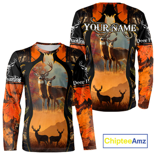 Orange Camo Whitetail Deer Hunting Shirt Custom name for Fall Season, Perfect Gifts for Hunters NBT04