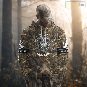 Personalized Wild Boar Hunting Camouflage Customize Name 3D All Over Printed Boar Hunting Shirts NBT104