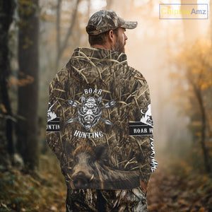Personalized Wild Boar Hunting Camouflage Customize Name 3D All Over Printed Boar Hunting Shirts NBT104