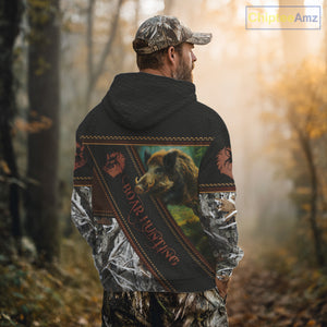 Wild Boar Hunting Black Camo Snow Winter 3D All Over Printed Shirts Custom Name Hunting Gift NHT103