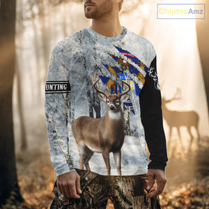 Snow Camo Deer Hunting Shirt, Pennsylvania Flag, Whitetail Hunters NBT13