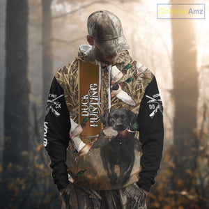 Duck Hunting with Black Lab Custom Name 3D All Over Print Camo Shirt, Hunting Gifts for Hunters NBT109