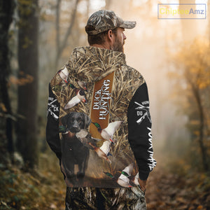 Duck Hunting with Black Lab Custom Name 3D All Over Print Camo Shirt, Hunting Gifts for Hunters NBT109