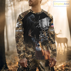 Brown Camo Whitetail Deer Hunting Shirt – Personalized Bow Hunting Apparel for Men, Hunter Gifts NBT28