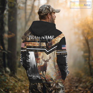 Red Deer Hunting Autumn Camo Custom Name American Flag - Best Gift Ideas for Hunters NBT40