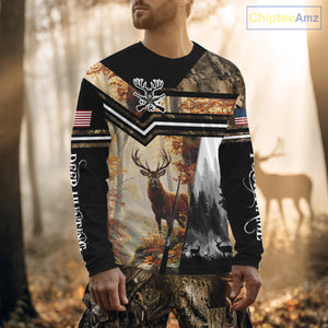 Red Deer Hunting Autumn Camo Custom Name American Flag - Best Gift Ideas for Hunters NBT40