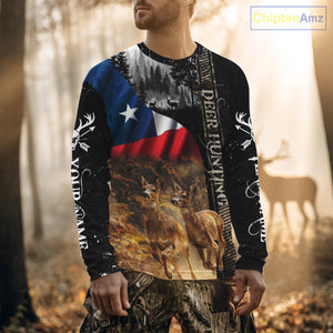 Black Deer Hunting Shirt with Texas Flag for Men - Personalized Hunting Gifts NBT48