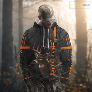 Custom Shadow Buck Black Camo Deer Hunting Shirts for Men, Deer Hunting Crew Clothes NBT54