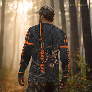 Custom Shadow Buck Black Camo Deer Hunting Shirts for Men, Deer Hunting Crew Clothes NBT54