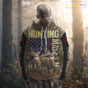 Beautiful Patriotic Camo Deer Hunting Shirt with US Flag, Hunting Outfit, Gifts for Hunters NBT57