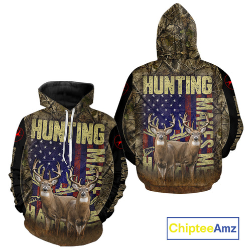 Beautiful Patriotic Camo Deer Hunting Shirt with US Flag, Hunting Outfit, Gifts for Hunters NBT57