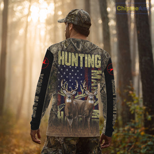 Beautiful Patriotic Camo Deer Hunting Shirt with US Flag, Hunting Outfit, Gifts for Hunters NBT57