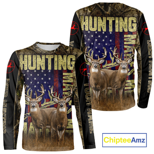 Beautiful Patriotic Camo Deer Hunting Shirt with US Flag, Hunting Outfit, Gifts for Hunters NBT57
