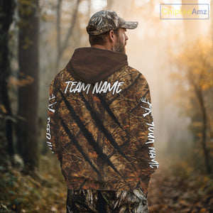 Personalized Brown Camo Deer Hunting Shirt with US Flag & Deer Buck, Hunter Gifts NBT59