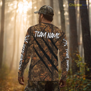 Personalized Brown Camo Deer Hunting Shirt with US Flag & Deer Buck, Hunter Gifts NBT59