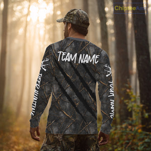 Personalized Dark Camo Deer Hunting Shirt with US Flag & Deer Buck, Hunter Gifts NBT60